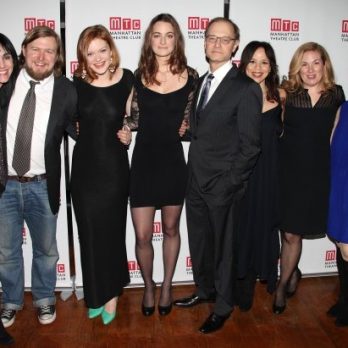 Colby Minifie (green shoes) with cast members and crew of "Close Up Space" in 2014.
